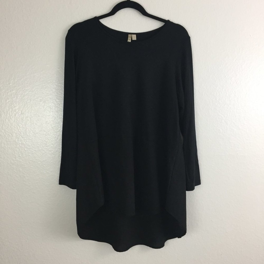 COMFY USA Black Jersey & Chiffon Mixed Fabric High Low Hem Sleeve Dress/Shirt